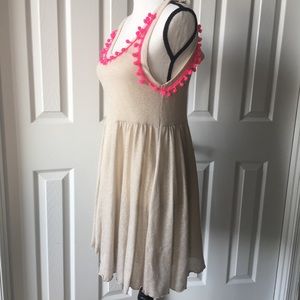 Free people tank dress pink Pom Pom gold beige